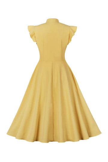 Robe jaune Solid Swing des années 50 avec nœud